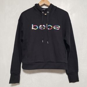 Bebe Sport Rainbow Iridescent Sequin Logo Black Hoodie